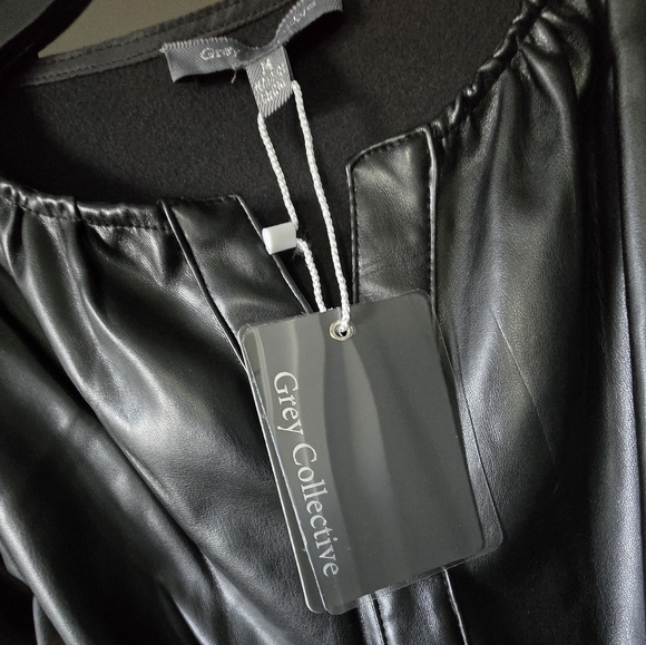 Grey Collective Short Sleeve Black Faux Leather Ruffled Mini Dress - Picture 7 of 13